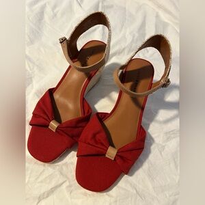 Lucky Brand Red and Tan Wedge Sandals